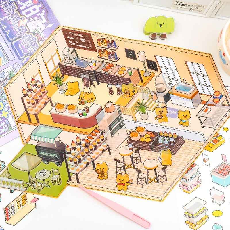Cute Animal Stickers Scene 6.0 – Pixel World: Bunny Clothing Shop | Bear Coffee Shop | Puppy Supermarket | Kitty Garden