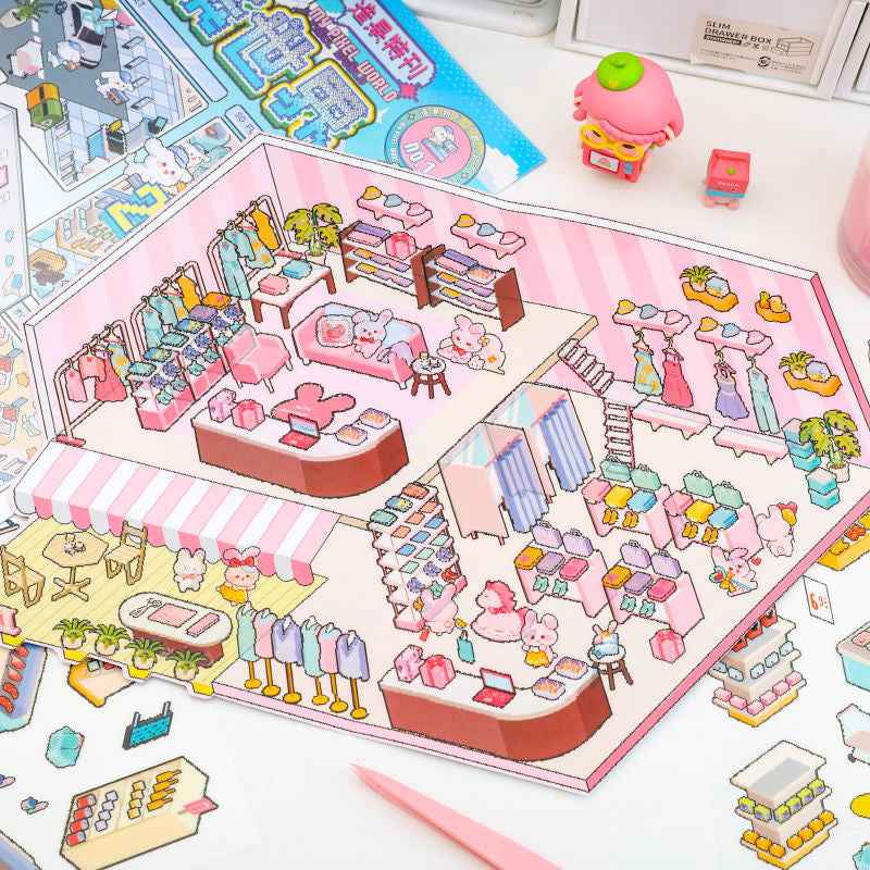 Cute Animal Stickers Scene 6.0 – Pixel World: Bunny Clothing Shop | Bear Coffee Shop | Puppy Supermarket | Kitty Garden