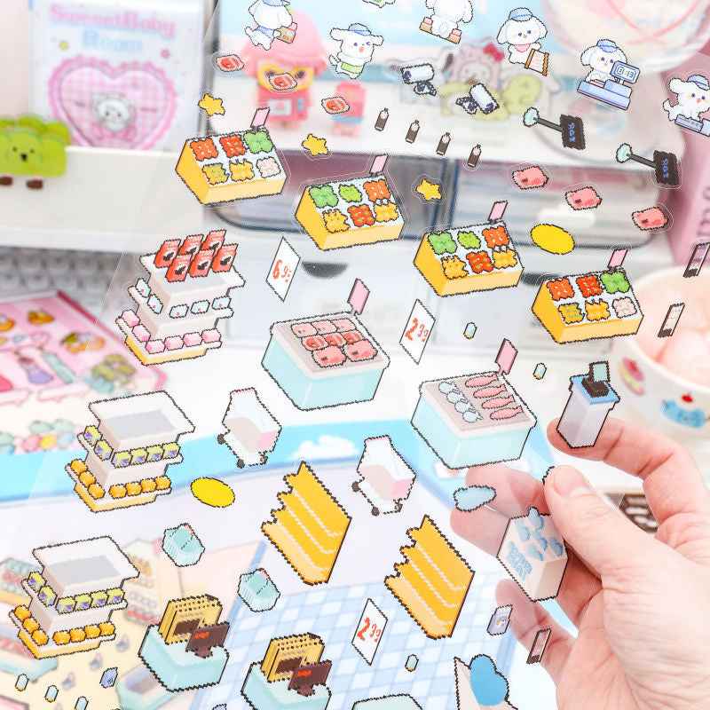 Cute Animal Stickers Scene 6.0 – Pixel World: Bunny Clothing Shop | Bear Coffee Shop | Puppy Supermarket | Kitty Garden