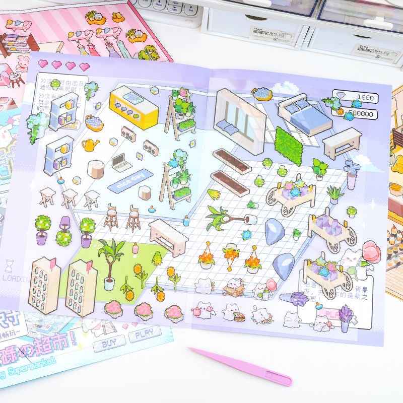 Cute Animal Stickers Scene 6.0 – Pixel World: Bunny Clothing Shop | Bear Coffee Shop | Puppy Supermarket | Kitty Garden