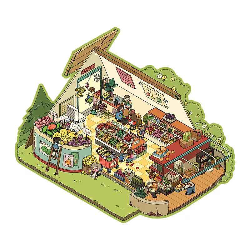 Dreamy Fairy Tale World Corner – 3D Sticker Scenes - 6 Theme Sets: Panda Villa | Birthday Party | Winter Warm Home | Cute Girl's Home | Cute Girl's Cottage | Cute Girl's Fruit Shop