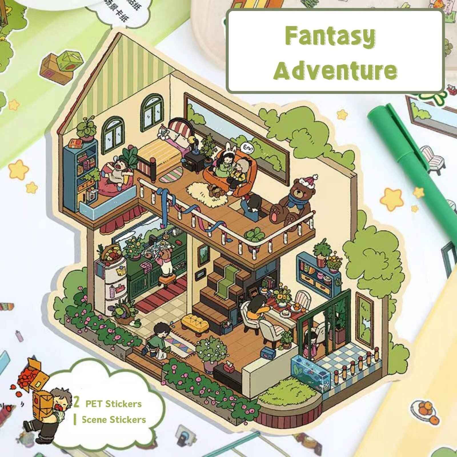 Dreamy Fairy Tale World Corner – 3D Sticker Scenes - 6 Theme Sets: Panda Villa | Birthday Party | Winter Warm Home | Cute Girl's Home | Cute Girl's Cottage | Cute Girl's Fruit Shop