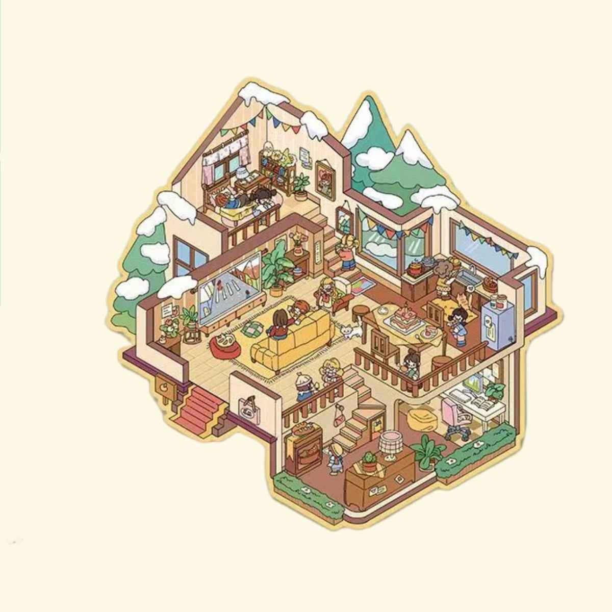 Dreamy Fairy Tale World Corner – 3D Sticker Scenes - 6 Theme Sets: Panda Villa | Birthday Party | Winter Warm Home | Cute Girl's Home | Cute Girl's Cottage | Cute Girl's Fruit Shop