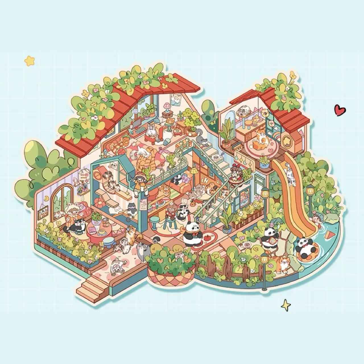 Dreamy Fairy Tale World Corner – 3D Sticker Scenes - 6 Theme Sets: Panda Villa | Birthday Party | Winter Warm Home | Cute Girl's Home | Cute Girl's Cottage | Cute Girl's Fruit Shop