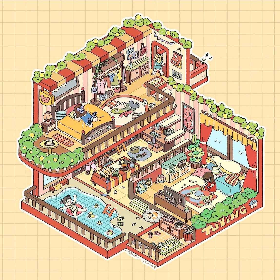 Dreamy Fairy Tale World Corner – 3D Sticker Scenes - 6 Theme Sets: Panda Villa | Birthday Party | Winter Warm Home | Cute Girl's Home | Cute Girl's Cottage | Cute Girl's Fruit Shop