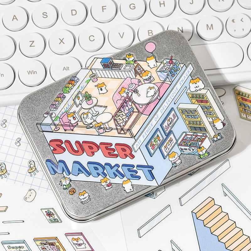 3-Story Grand Buildings 3.0 – Animal Business Simulation 3D Room Stickers Scene - 4 Theme Sets: Hamster Supermarket | Bunny Bookstore | Fox Hot Pot | Cat Villa