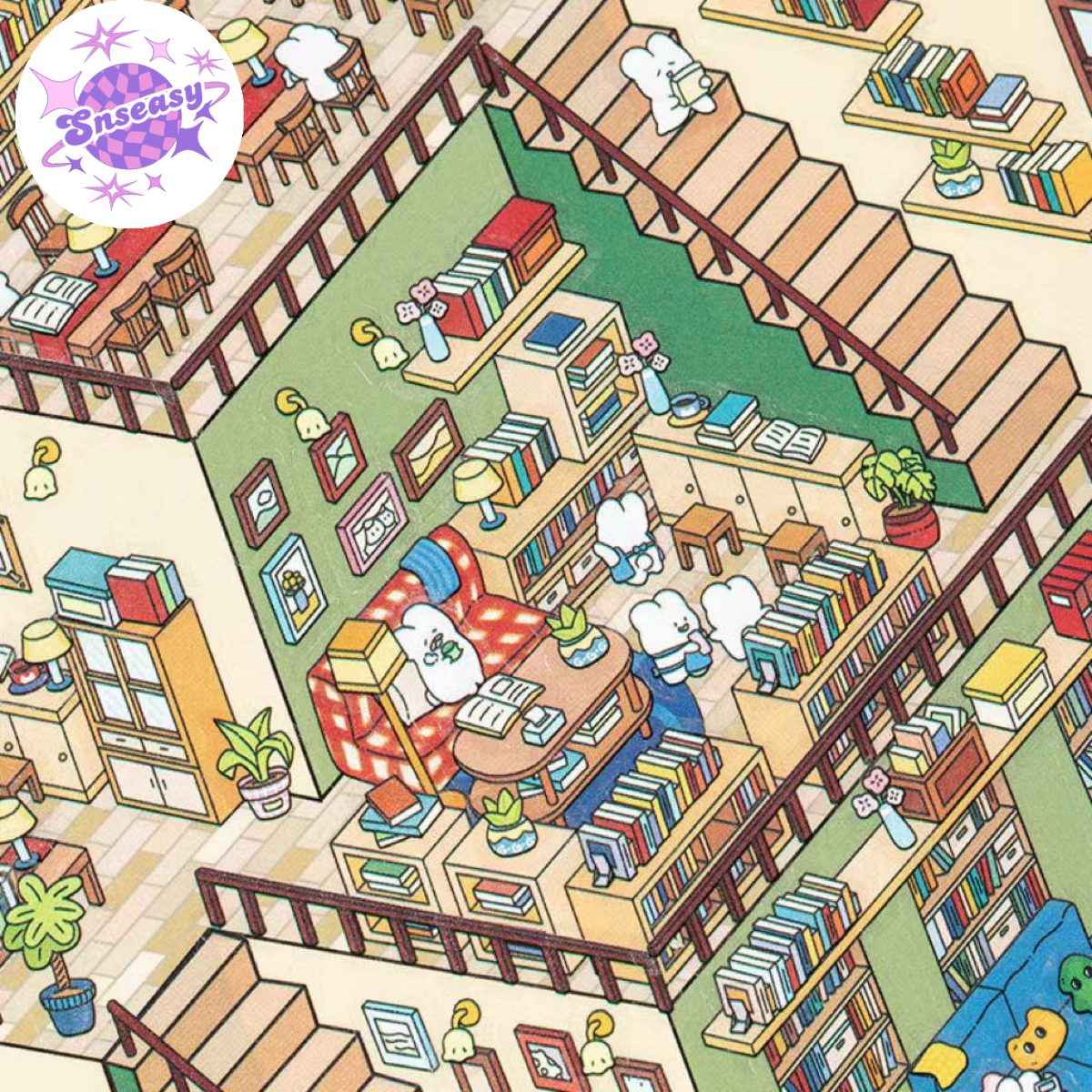 3-Story Grand Buildings 3.0 – Animal Business Simulation 3D Room Stickers Scene - 4 Theme Sets: Hamster Supermarket | Bunny Bookstore | Fox Hot Pot | Cat Villa