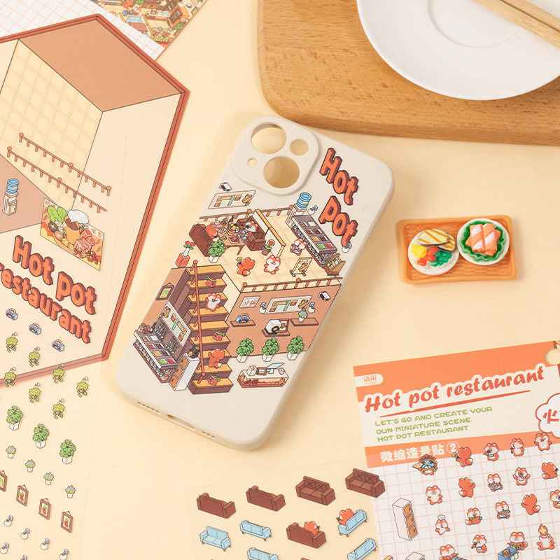 3-Story Grand Buildings 3.0 – Animal Business Simulation 3D Room Stickers Scene - 4 Theme Sets: Hamster Supermarket | Bunny Bookstore | Fox Hot Pot | Cat Villa