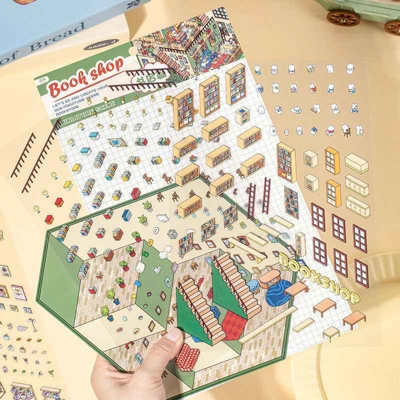 3-Story Grand Buildings 3.0 – Animal Business Simulation 3D Room Stickers Scene - 4 Theme Sets: Hamster Supermarket | Bunny Bookstore | Fox Hot Pot | Cat Villa