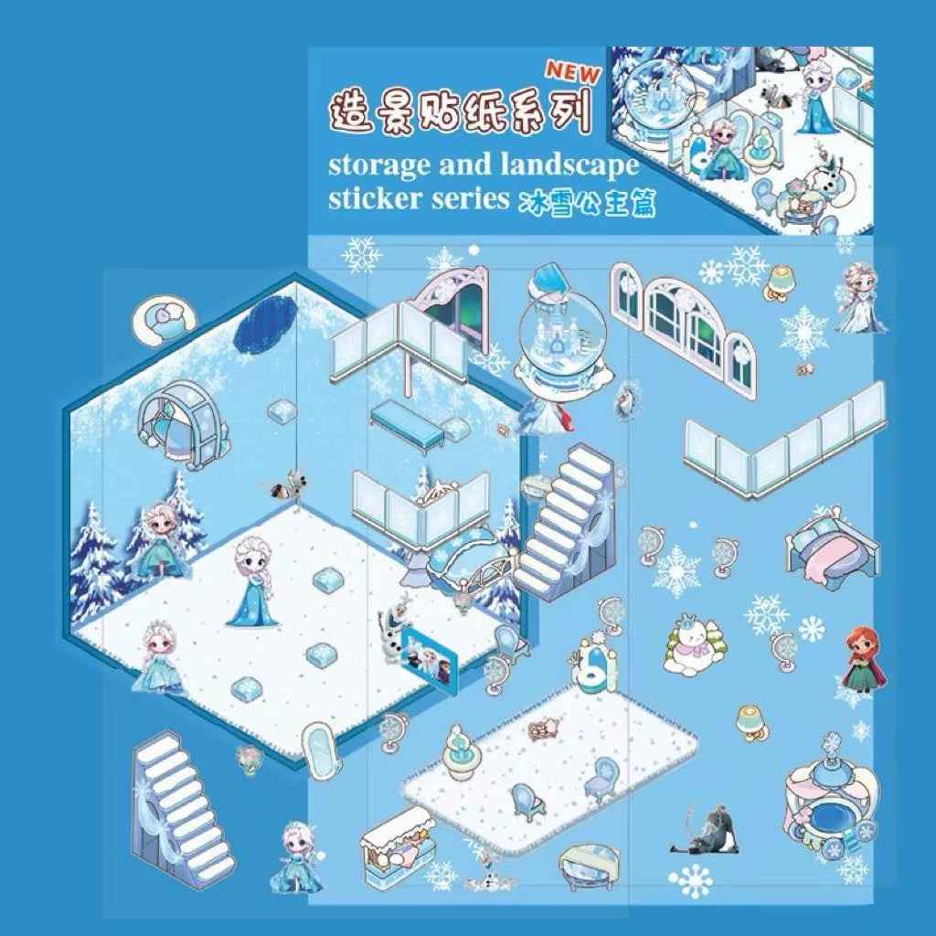 Cute Sanrio – 3D Isometric Room Stickers Scene 4 Themes: Hello Kitty Convenience Store | Kuromi Café | My Melody Pink Cottage | Frozen Princess Cottage