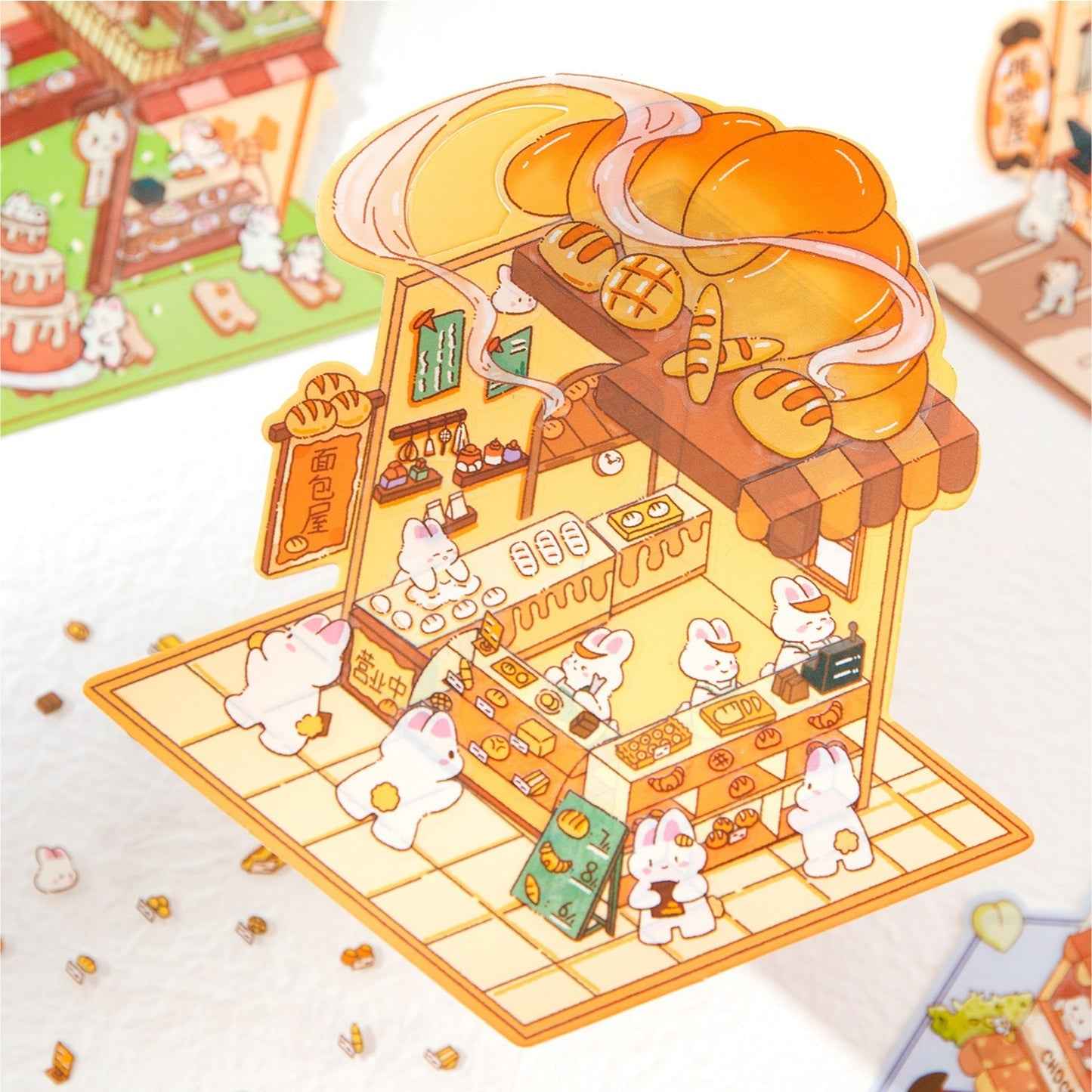 Cute Bunny 2.0 Shop Simulation – 3D Isometric Room Stickers Scene 4 Themes: Coffee Shop | Chocolate House | Cake Shop | Bread Shop