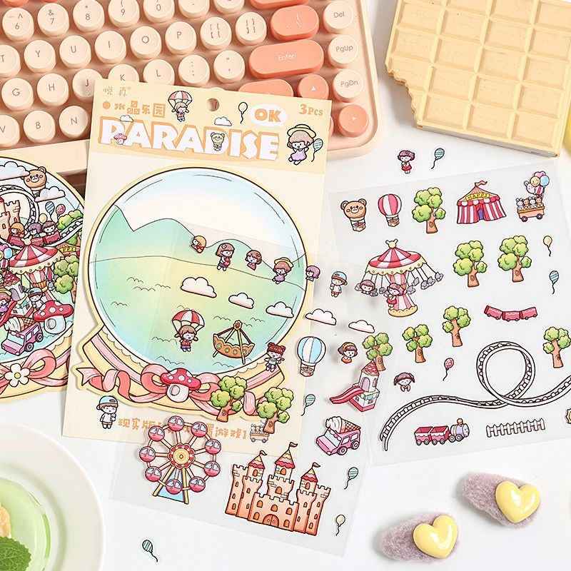 Mystical Bottle World – 3D Isometric Room Stickers Scene 4 Themes: Underwater Castle | Treehouse | Crystal Amusement Park | Green House