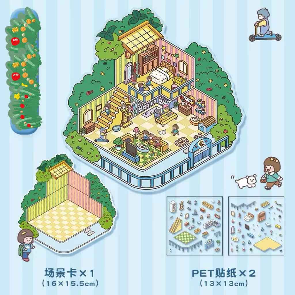 Four Seasons Fairytale Cottage Stickers Scene – 4 Themes: Spring Two-Story Cottage | Summer Candy House | Autumn Pumpkin House | Winter Christmas Cottage
