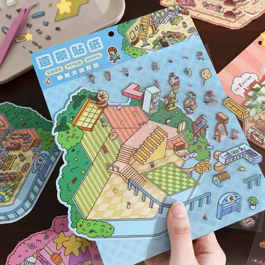 Four Seasons Fairytale Cottage Stickers Scene – 4 Themes: Spring Two-Story Cottage | Summer Candy House | Autumn Pumpkin House | Winter Christmas Cottage