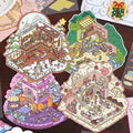 Four Seasons Fairytale Cottage Stickers Scene – 4 Themes: Spring Two-Story Cottage | Summer Candy House | Autumn Pumpkin House | Winter Christmas Cottage
