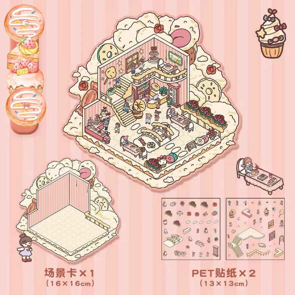 Four Seasons Fairytale Cottage Stickers Scene – 4 Themes: Spring Two-Story Cottage | Summer Candy House | Autumn Pumpkin House | Winter Christmas Cottage