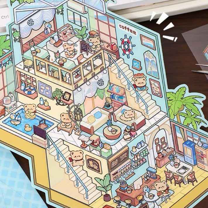 3-Story Grand Buildings 5.0 – Animal Business Simulation Stickers Scene – 4 Themes: Bear Coffee | Panda Preschool | Capybara Game | Bunny Castle