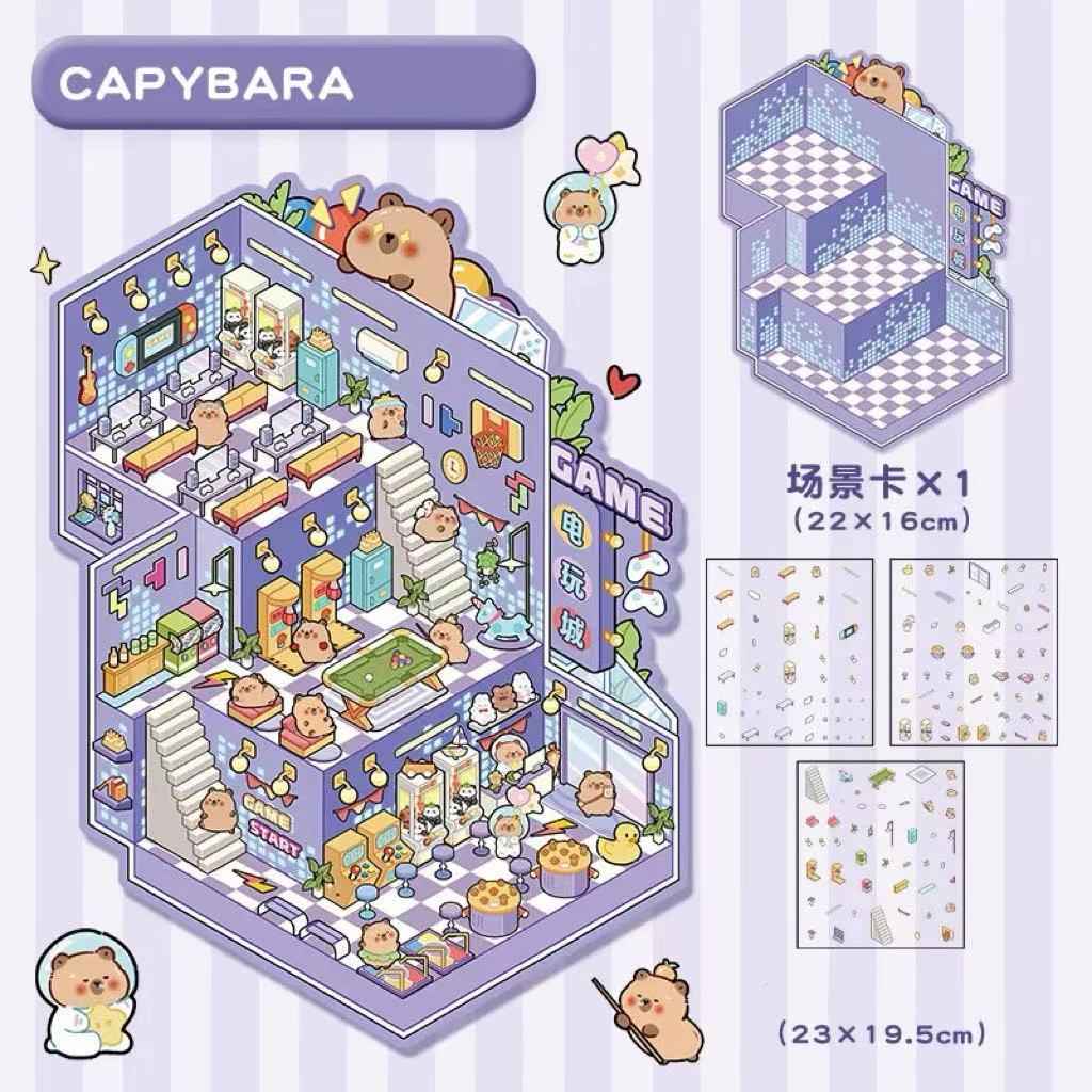 3-Story Grand Buildings 5.0 – Animal Business Simulation Stickers Scene – 4 Themes: Bear Coffee | Panda Preschool | Capybara Game | Bunny Castle
