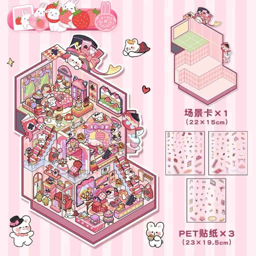 3-Story Grand Buildings 5.0 – Animal Business Simulation Stickers Scene – 4 Themes: Bear Coffee | Panda Preschool | Capybara Game | Bunny Castle