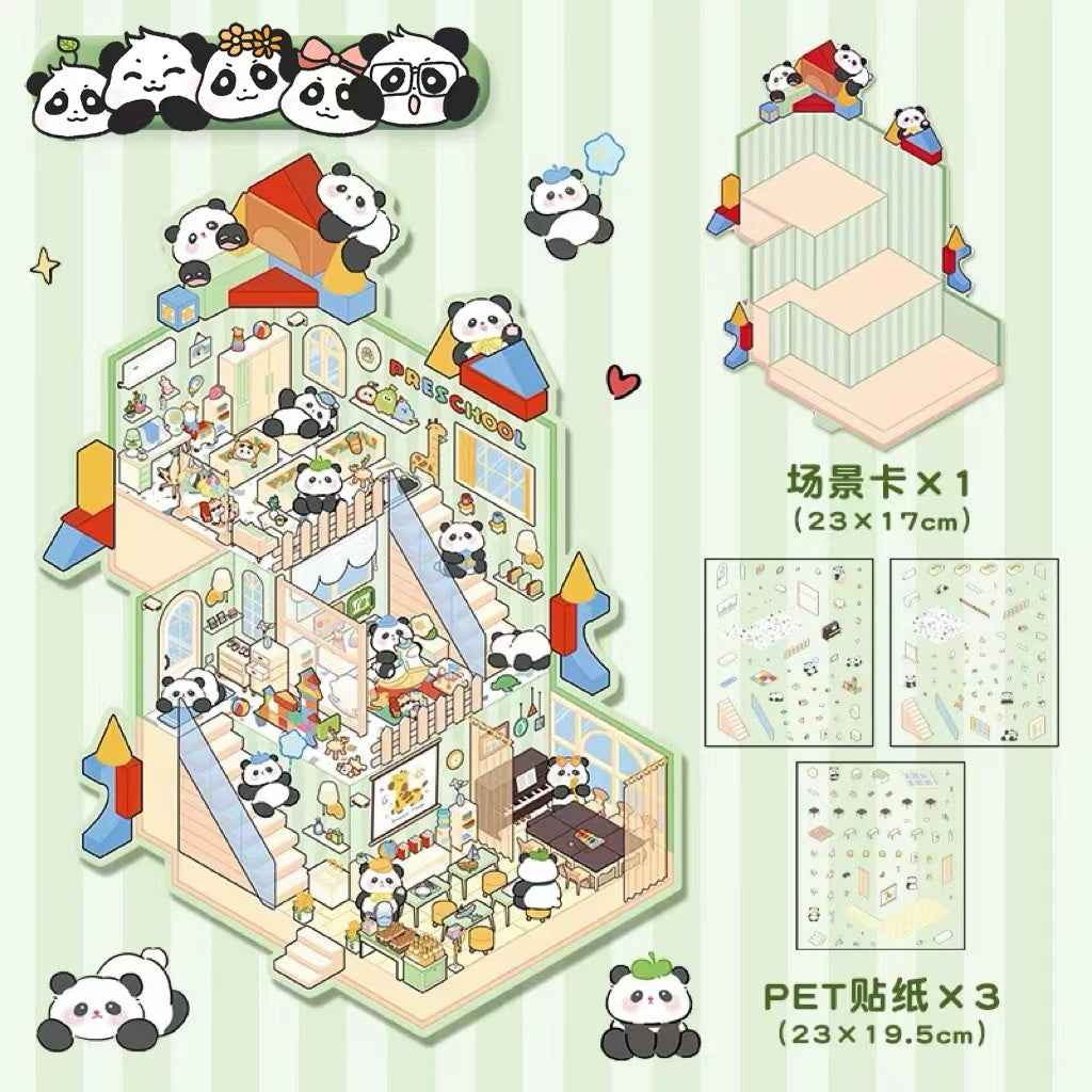 3-Story Grand Buildings 5.0 – Animal Business Simulation Stickers Scene – 4 Themes: Bear Coffee | Panda Preschool | Capybara Game | Bunny Castle