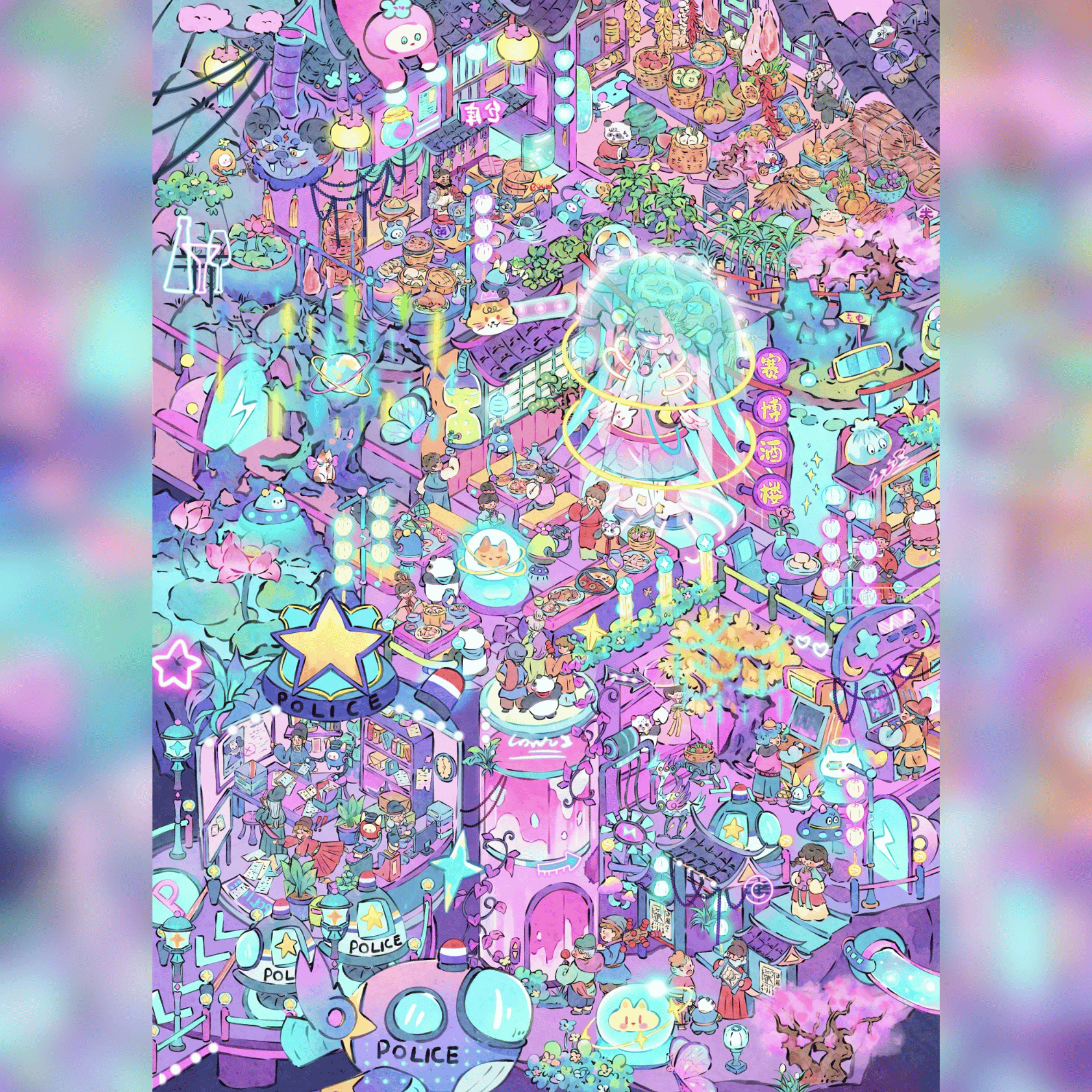 Fantasy World 3D Scene Sticker Plus Size 4 Theme Sets: Cyber Town | Food Street | Curious Market | Mr. Crow’s Cage