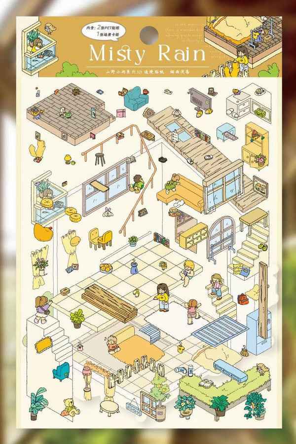 Dream House – 3D Sticker Scenes - 5 Theme Sets: Tree House | Wooden House | Vintage Clothing | Cozy House | Happy House