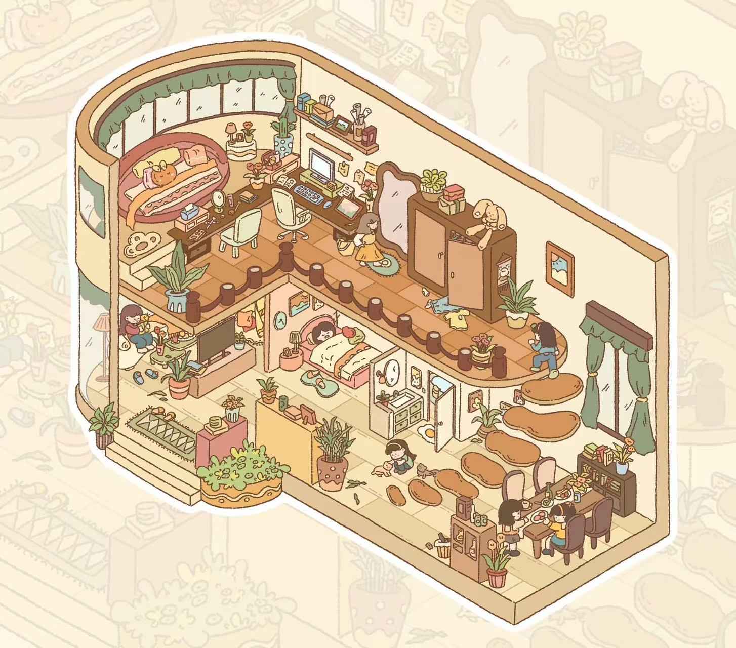 Dream House – 3D Sticker Scenes - 5 Theme Sets: Tree House | Wooden House | Vintage Clothing | Cozy House | Happy House