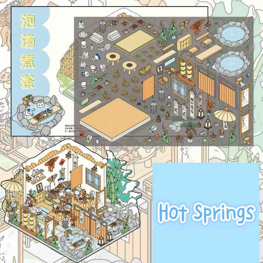 Migi's Dream Town – 3D Sticker Scenes - 6 Theme Sets: Hot Springs | Detective Agency | Western Tavern | Alice's Flower Shop | Wet Market | Hospital