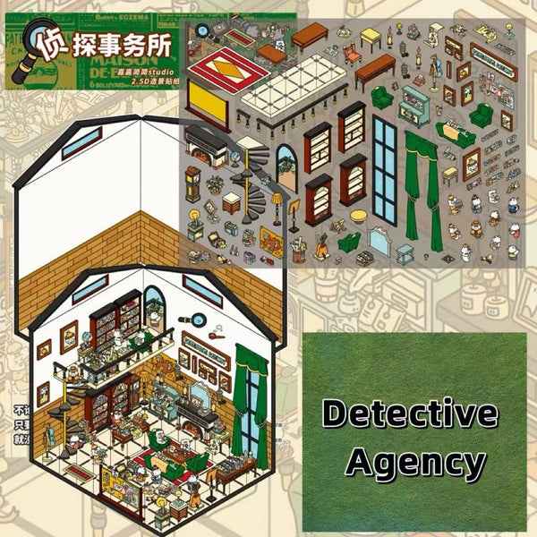 Migi's Dream Town – 3D Sticker Scenes - 6 Theme Sets: Hot Springs | Detective Agency | Western Tavern | Alice's Flower Shop | Wet Market | Hospital