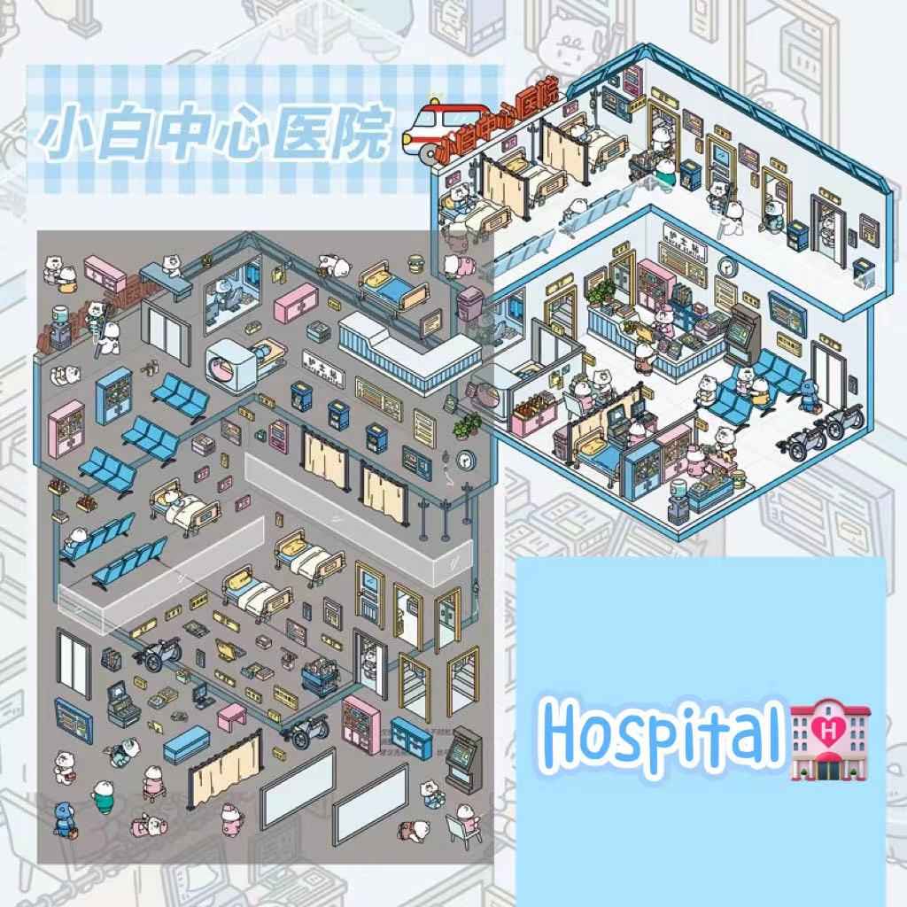 Migi's Dream Town – 3D Sticker Scenes - 6 Theme Sets: Hot Springs | Detective Agency | Western Tavern | Alice's Flower Shop | Wet Market | Hospital
