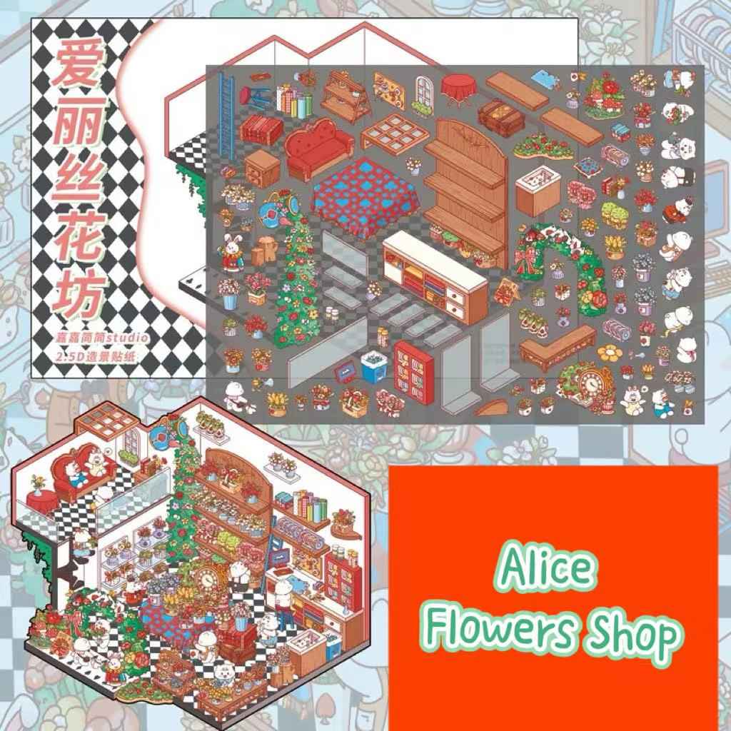 Migi's Dream Town – 3D Sticker Scenes - 6 Theme Sets: Hot Springs | Detective Agency | Western Tavern | Alice's Flower Shop | Wet Market | Hospital