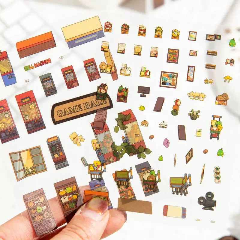 Retro Arcade – 3D Sticker Scenes - 2 Theme Sets: Game Hall | Bookstore