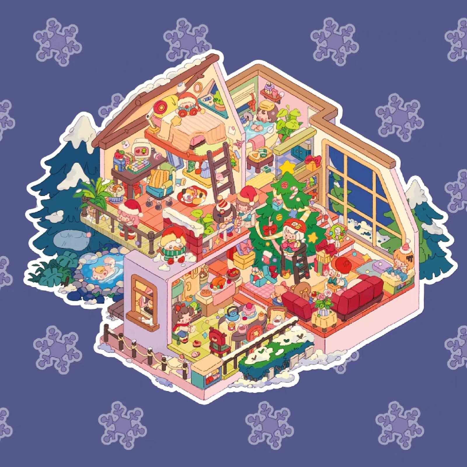 Childhood Dream World – 3D Sticker Scenes - 6 Theme Sets: Tree House | Treehouse Store | Christmas House | Milk Factory | Temple Fair | Autumn Outing