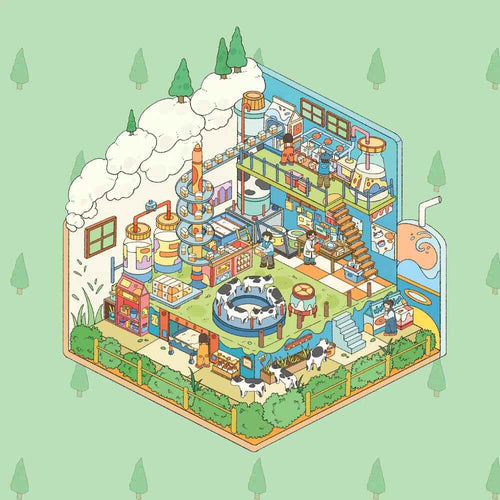 Childhood Dream World – 3D Sticker Scenes - 6 Theme Sets: Tree House | Treehouse Store | Christmas House | Milk Factory | Temple Fair | Autumn Outing