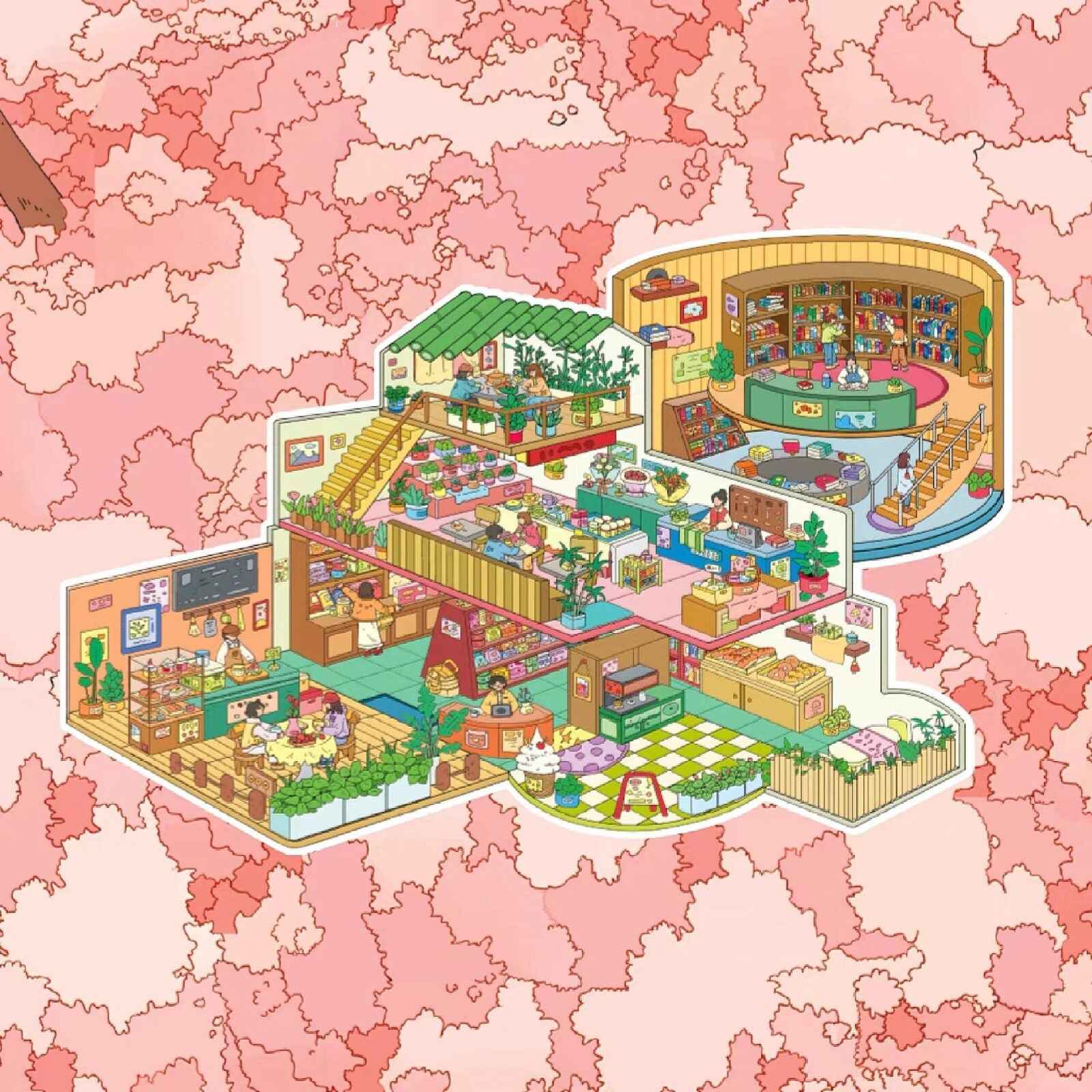 Childhood Dream World – 3D Sticker Scenes - 6 Theme Sets: Tree House | Treehouse Store | Christmas House | Milk Factory | Temple Fair | Autumn Outing
