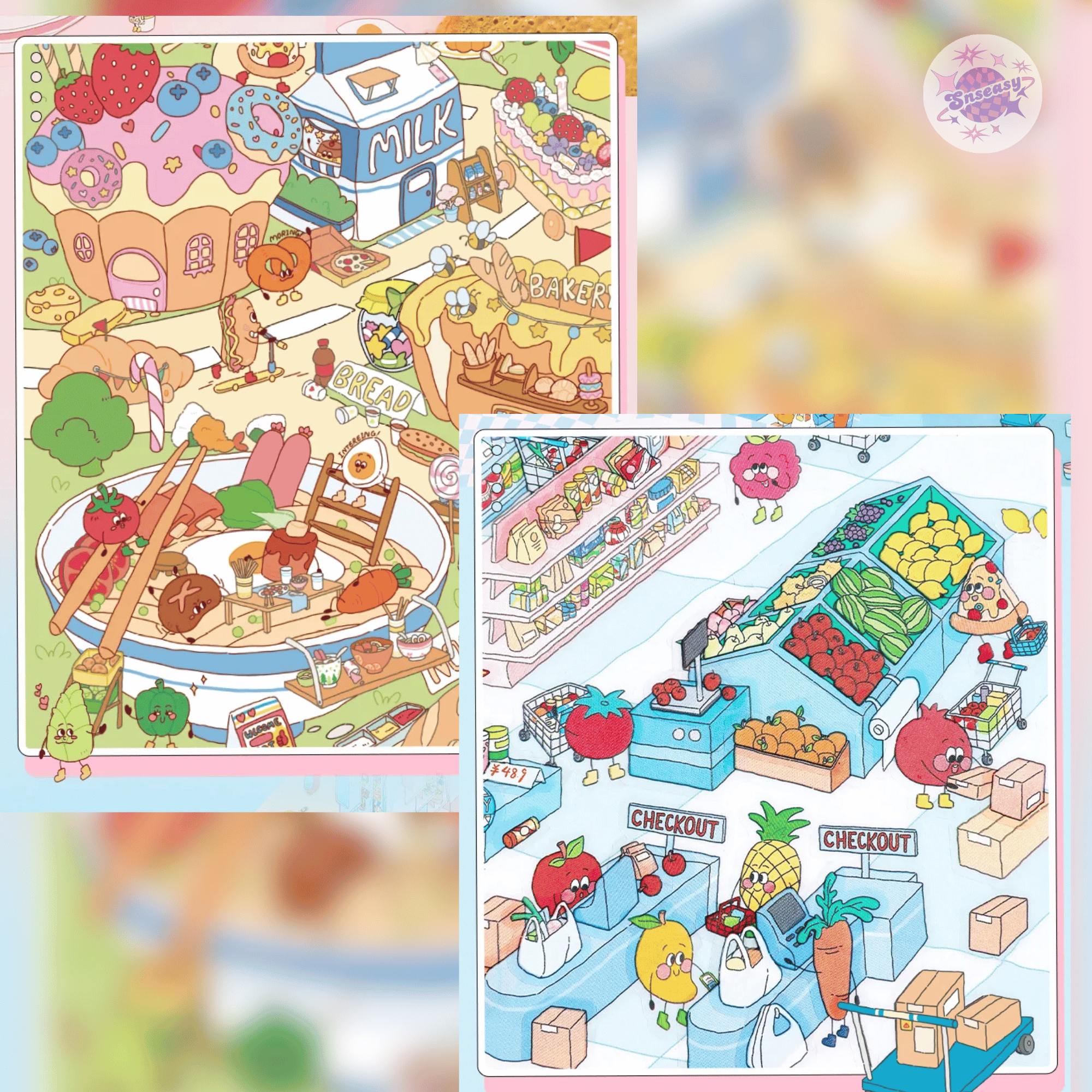 Gourmet Town – 3D Miniature Scene Stickers (Plus Size) – 2 Theme Sets: Gourmet Supermarket | Gourmet Street