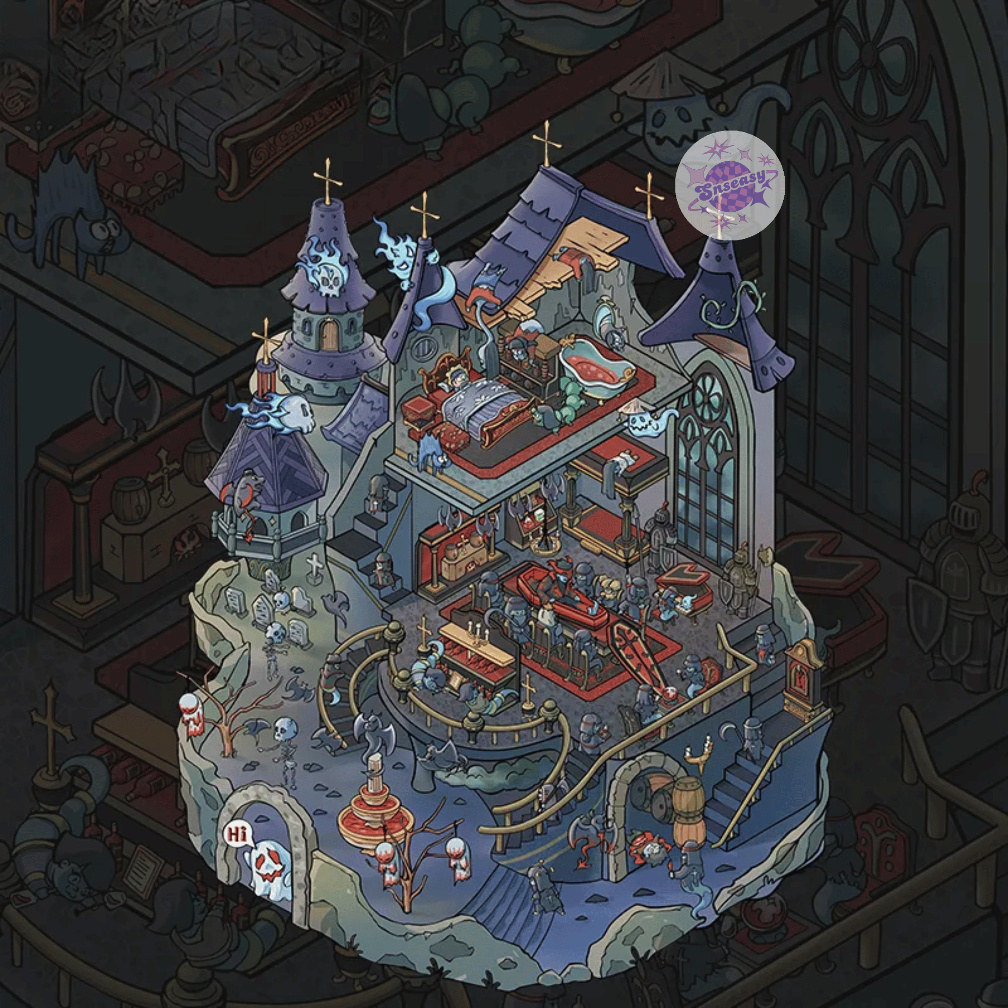 Horror Adventure – 3D Miniature Scene Stickers (Plus Size) – 4 Theme Sets: Bio Lab | Cursed Pyramid | Haunted Aquarium | Ghost Castle