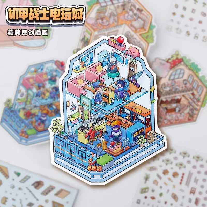 Dream Game Life Simulation – 3D Sticker Scenes - 8 Theme Sets: 3-Story Amusement Park | Baking Story | Bunny Home | Space Station | Panda Dumpling Shop | Mecha Warrior Arcade | Goose Dessert Shop | Hamster Villa
