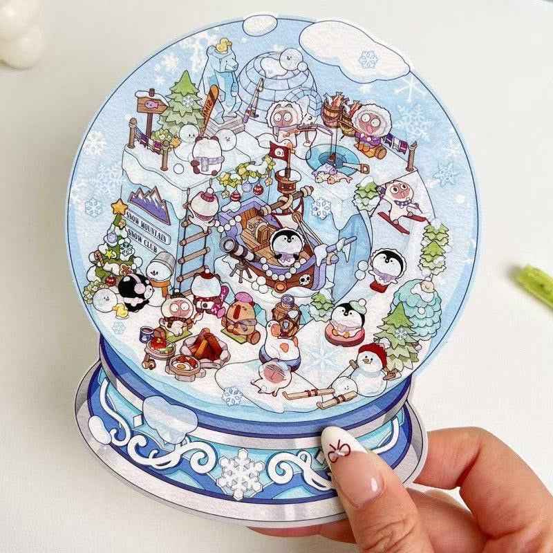Cute Animal Gifts – 3D Sticker Scenes - 4 Theme Sets: Panda Flower Gift Box | Penguin Ice Cream Kitchen | Crystal Ball Amusement Park | Monet Painting Box