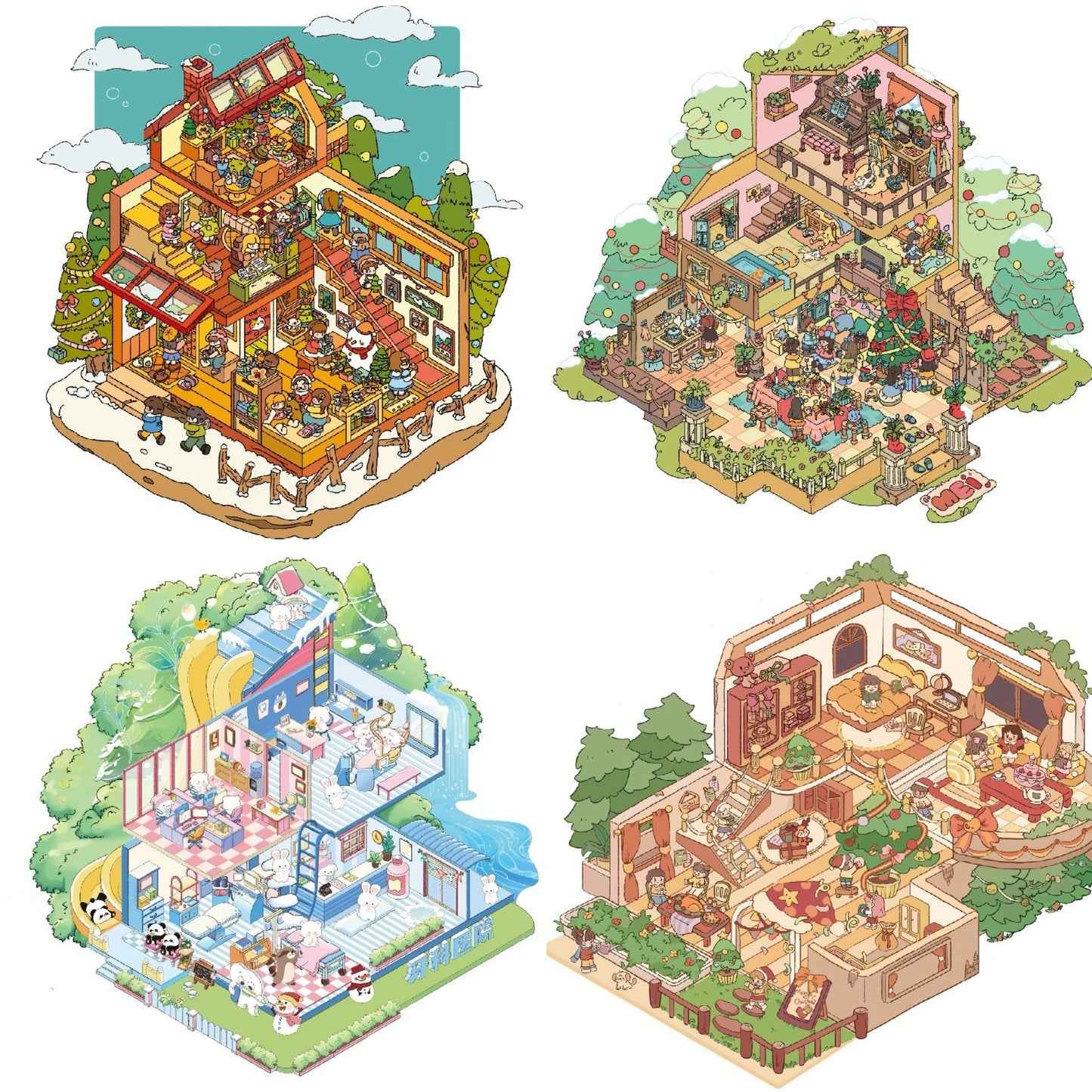 Christmas Winter Party – 3D Sticker Scenes - 4 Theme Sets: Christmas Party | Winter Christmas | Christmas House | Animal Dental Clinic