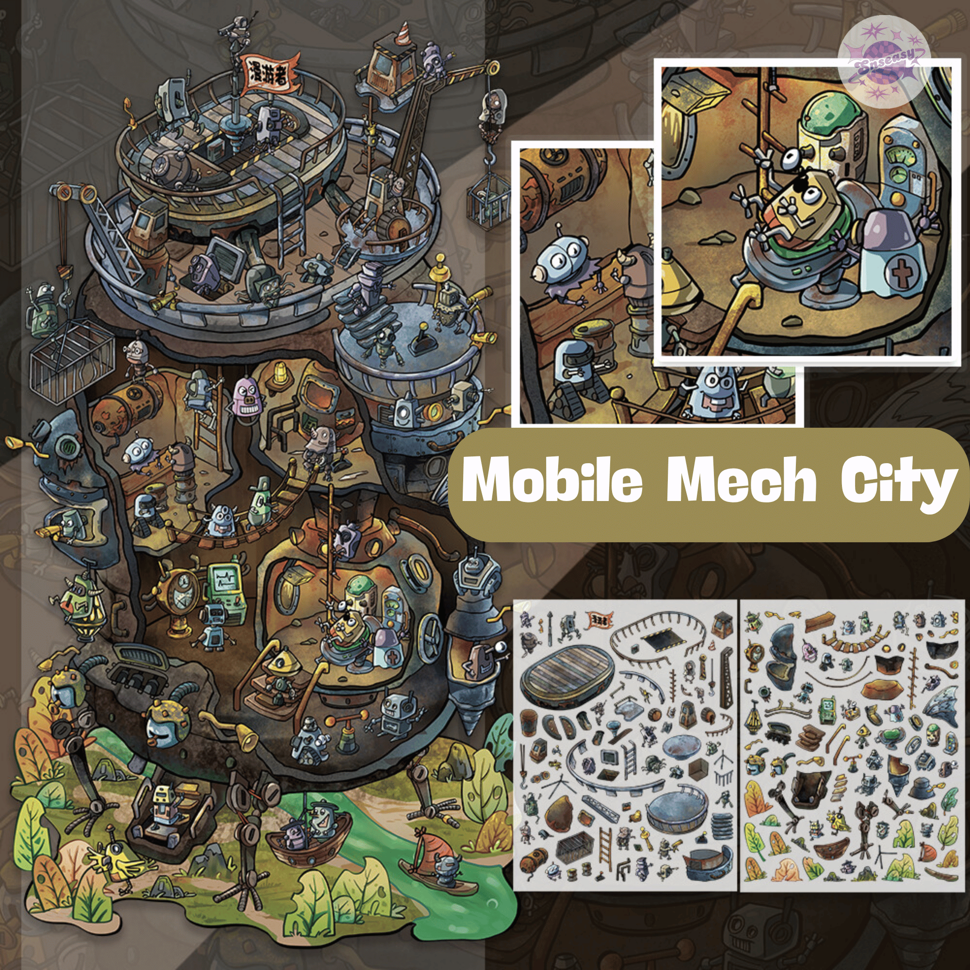 Chaotic Future – 3D Miniature Scene Stickers (Plus Size) – 4 Theme Sets: Mobile Mech City | Mutant Evolution | Robot Uprising | AI-Human Lab