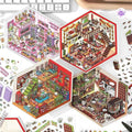 Cute Store 2-Floor – 3D Sticker Scenes - 4 Theme Sets: Panda Hot Pot Shop | Puppy Chocolate Shop | Bunny Candy House | Bear Toy House