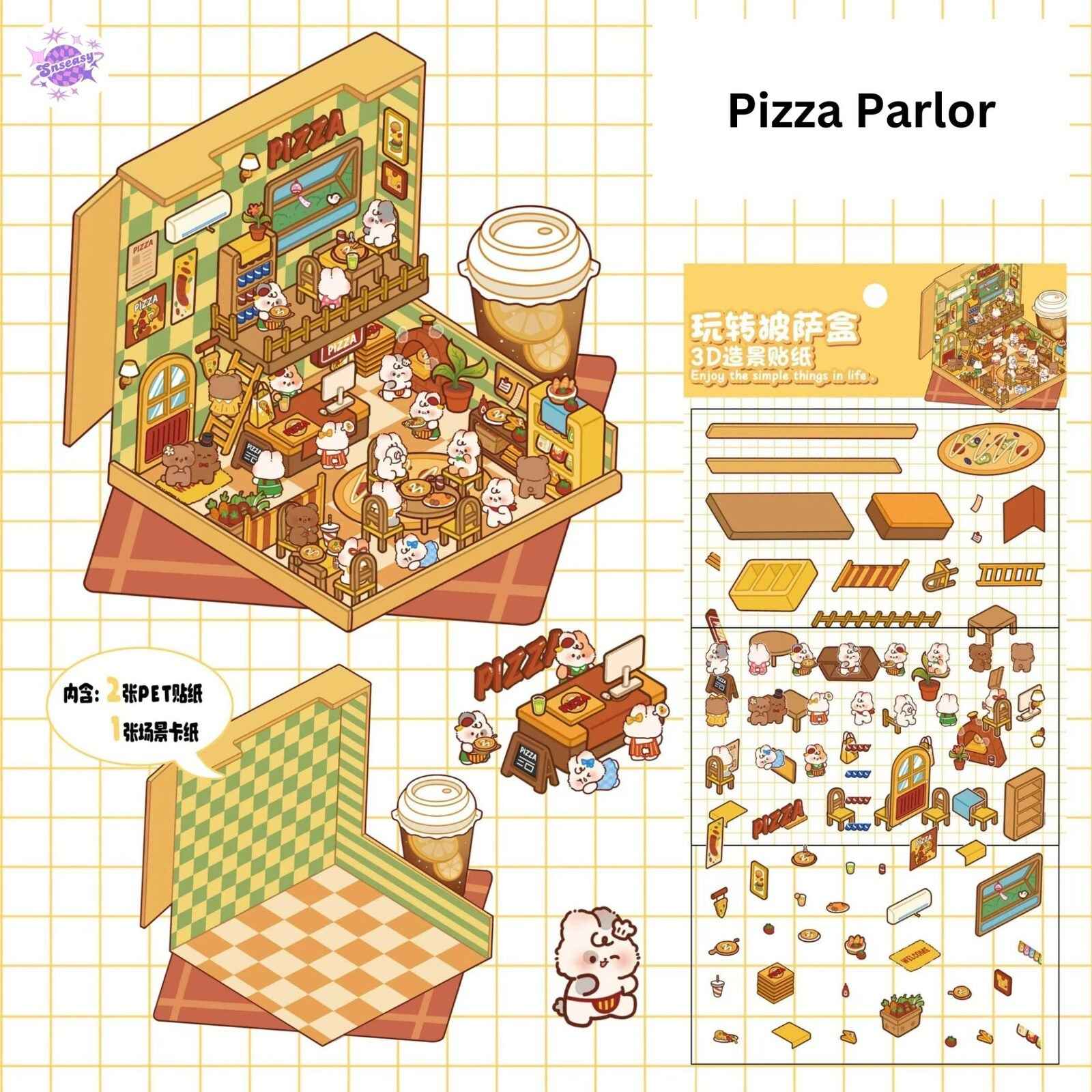 Magical Realm 4.0 – 3D Sticker Scenes - 8 Theme Sets: Circus Music Box | Rotating Sushi Bar | Burger Shop | Pizza Parlor | Fortune-Telling Bookshop | Sweet Home | Forest Cottage | Travel Diary