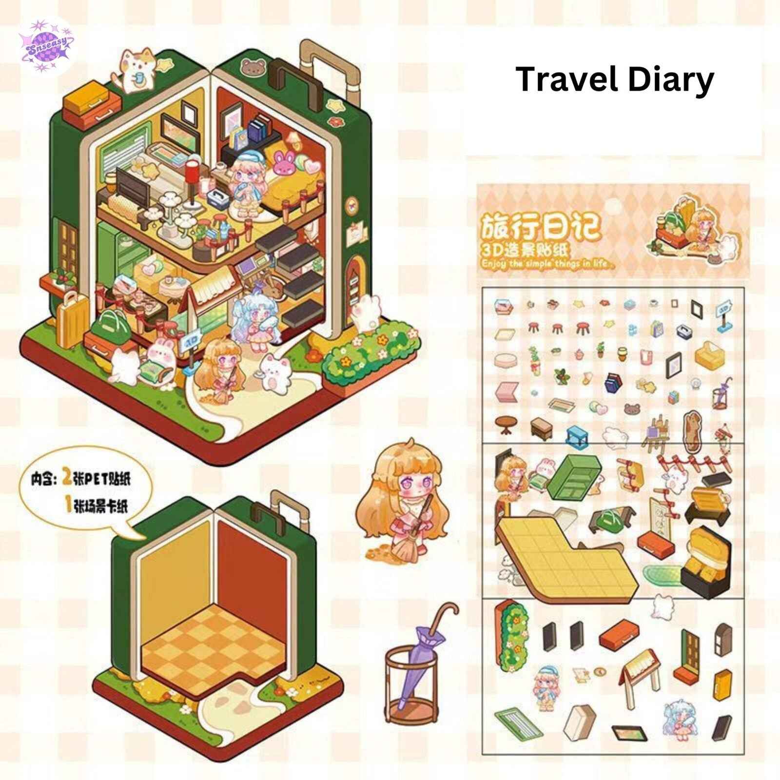 Magical Realm 4.0 – 3D Sticker Scenes - 8 Theme Sets: Circus Music Box | Rotating Sushi Bar | Burger Shop | Pizza Parlor | Fortune-Telling Bookshop | Sweet Home | Forest Cottage | Travel Diary