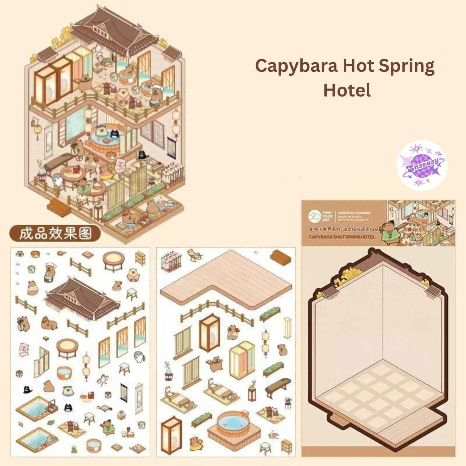 Capybara & Cute Penguin – 3D Sticker Scenes - 8 Theme Sets: Capybara Restaurant | Capybara Magic Treehouse | Capybara Hot Spring Hotel | Capybara Museum | Penguin Cottage | Penguin Garden | Penguin Beach | Penguin Dessert Shop