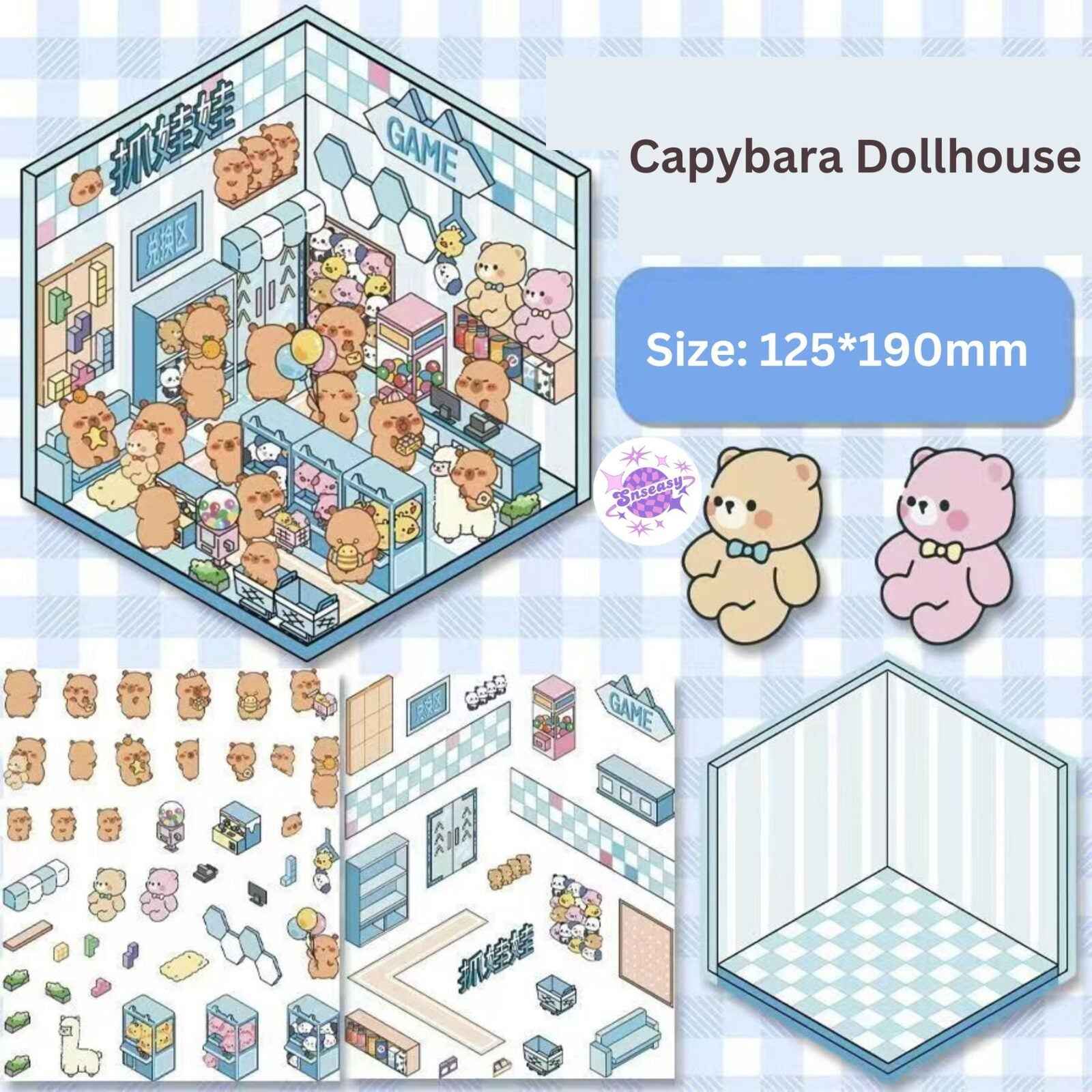 DIY Business Simulation Shop – 3D Miniature Sticker Scenes - 8 Theme Sets: Animal Amusement Park | Panda Restaurant | Capybara Convenience Store | Capybara Dollhouse | Capybara Cottage | Pink Clothing Store | Bunny Café | Kitty Café