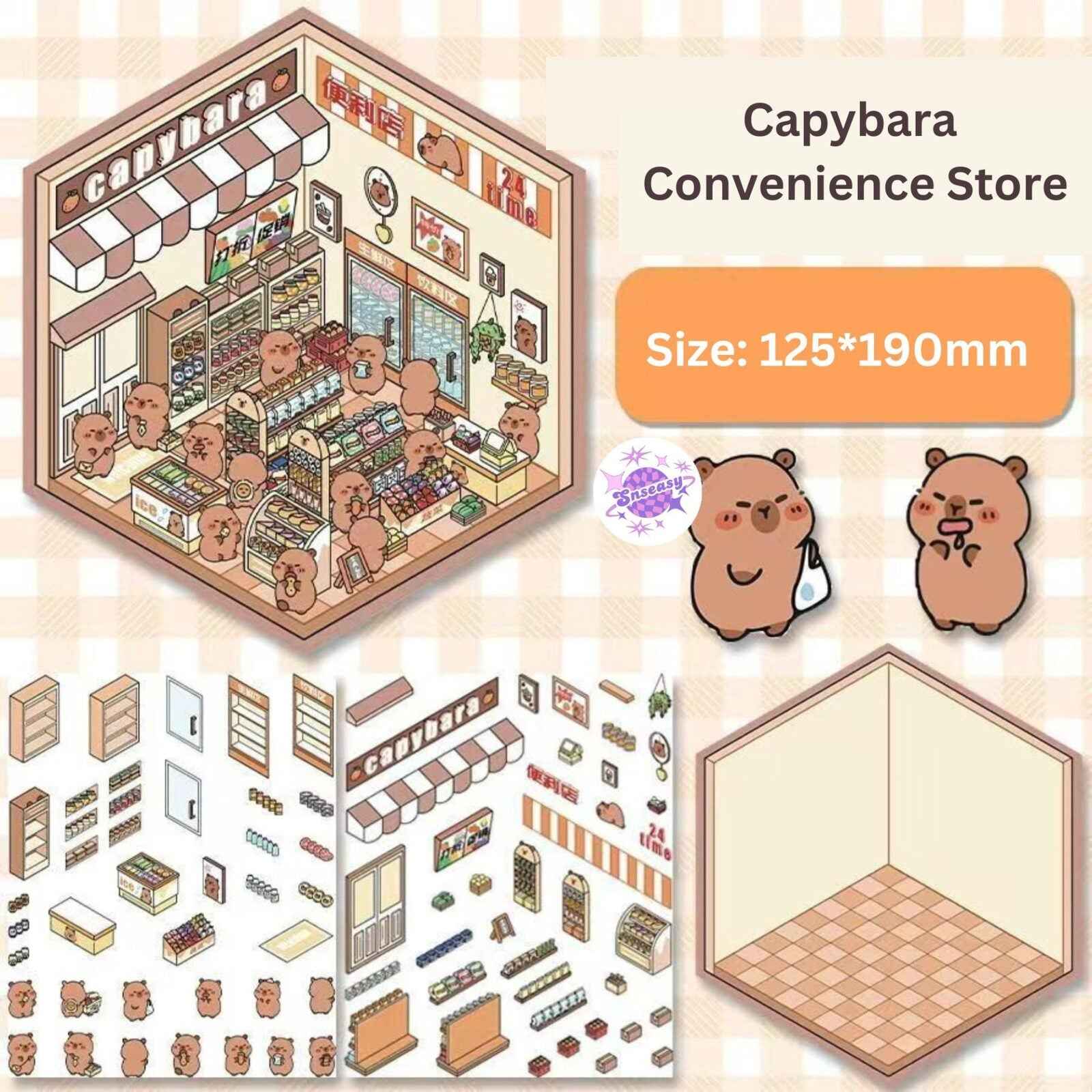 DIY Business Simulation Shop – 3D Miniature Sticker Scenes - 8 Theme Sets: Animal Amusement Park | Panda Restaurant | Capybara Convenience Store | Capybara Dollhouse | Capybara Cottage | Pink Clothing Store | Bunny Café | Kitty Café