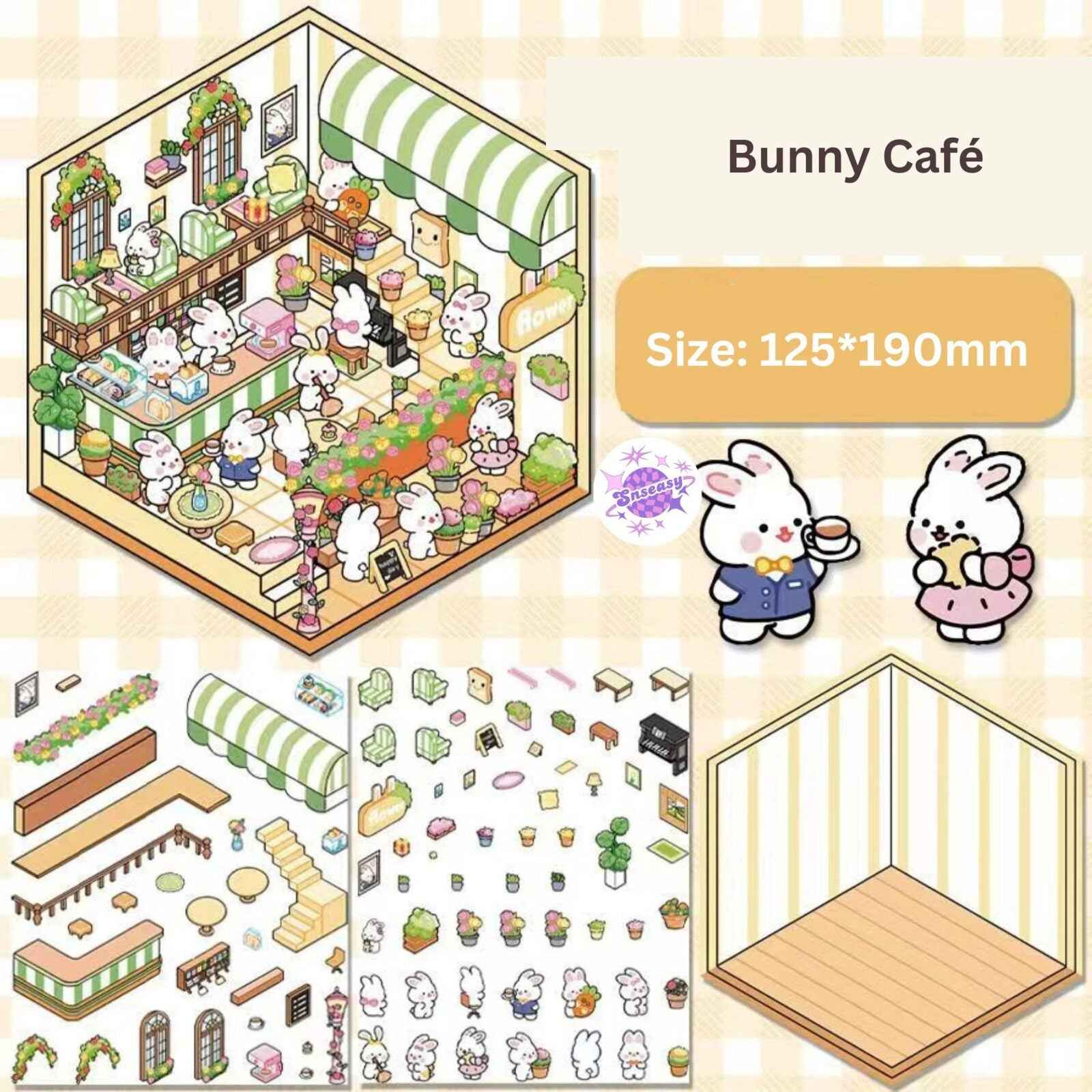 DIY Business Simulation Shop – 3D Miniature Sticker Scenes - 8 Theme Sets: Animal Amusement Park | Panda Restaurant | Capybara Convenience Store | Capybara Dollhouse | Capybara Cottage | Pink Clothing Store | Bunny Café | Kitty Café