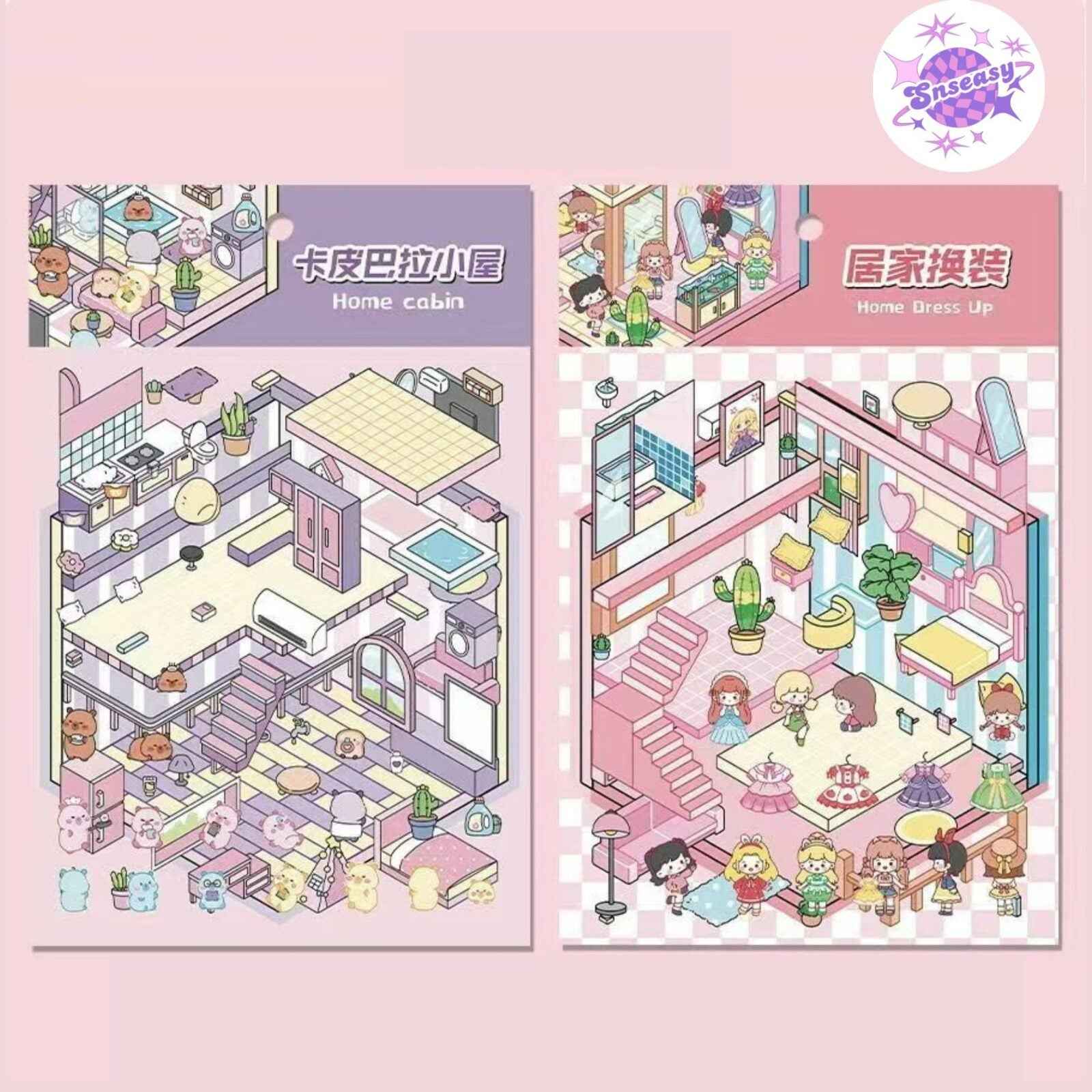 DIY Business Simulation Shop – 3D Miniature Sticker Scenes - 8 Theme Sets: Animal Amusement Park | Panda Restaurant | Capybara Convenience Store | Capybara Dollhouse | Capybara Cottage | Pink Clothing Store | Bunny Café | Kitty Café