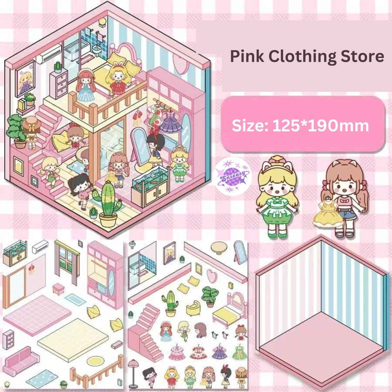 DIY Business Simulation Shop – 3D Miniature Sticker Scenes - 8 Theme Sets: Animal Amusement Park | Panda Restaurant | Capybara Convenience Store | Capybara Dollhouse | Capybara Cottage | Pink Clothing Store | Bunny Café | Kitty Café